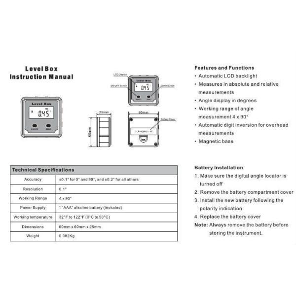 Digital  Inclinometer Level Box Protractor Angle Finder Gauge Meter Bevel Box With Magnet Base