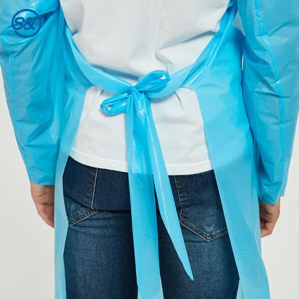 S&J Disposable Isolation Gown Individual Wrapped Long Sleeve & Thumb Hole Unisex Liquid-Proof CPE Gown Disposable