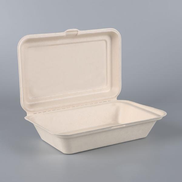 Biodegradable Disposable Clamshell Take Out Containers Bagasse And Bamboo Pulp Material Rectangle Shape