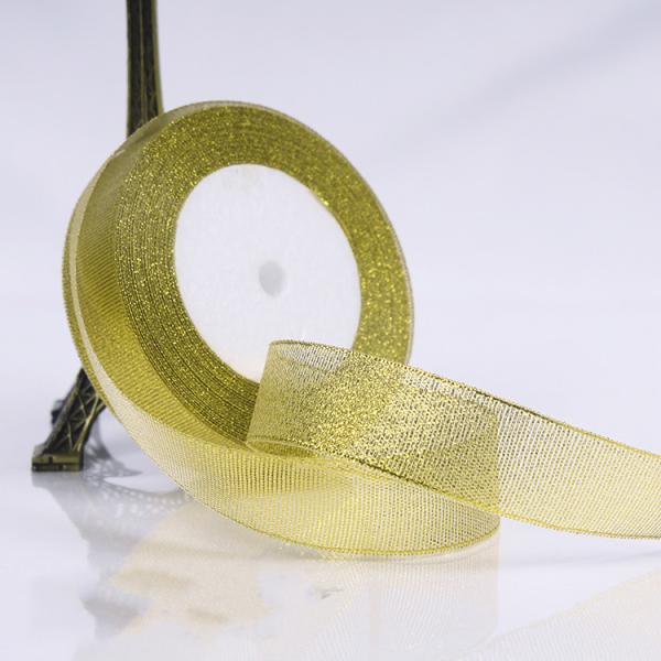 Gold Silver Organza Embroidery Glitter Wired Ribbon , Wedding Cake Gift Decoration Ribbon