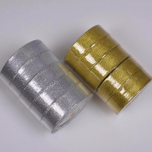 Wholesale High Quality 3/4 Gold And Silver Ribbon Glitter Grosgrain Ribbon Hair Bows