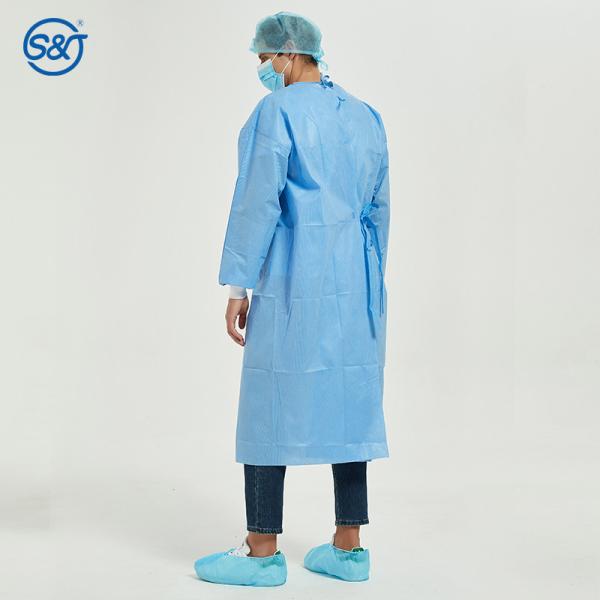 S&J Disposable Nonwoven SMS Surgical Gown Isolation Gown 3-Layer Laminated Lace Tied on Back One Piece EN 13795-1 Standard