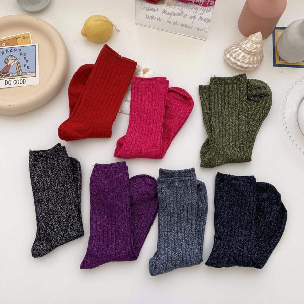 Women's long socks spring and autumn golden silver silk   socks breathable glitter colored shiny fashion women socks