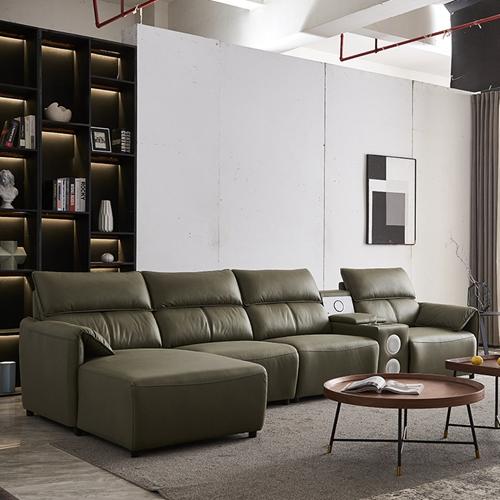 First Layer Cowhide Three-Seat Functional Dark Green Sofa Living Room Leather Art Furniture Electric Sofa