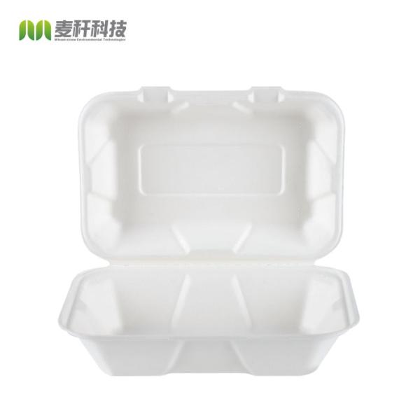 9 X 6 Natural Fiber Clamshell Take Out Boxes , Bagasse Sugarcane Pulp Molding Hoagie Box
