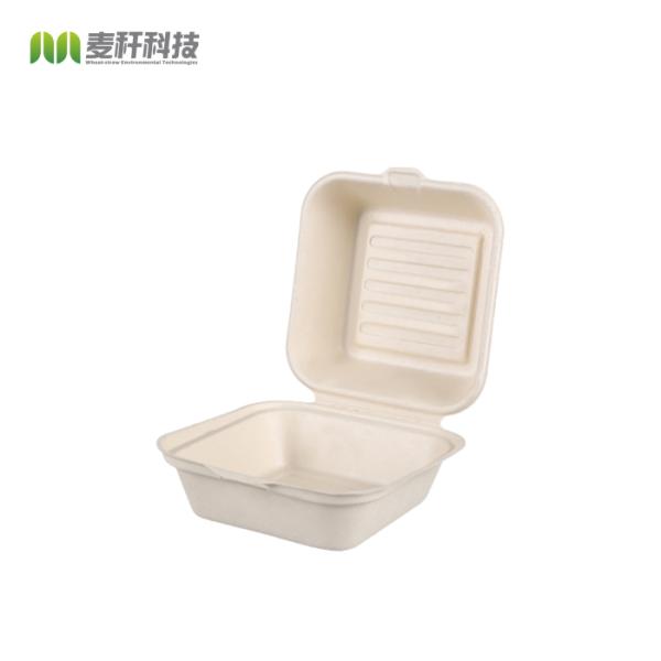 Biodegradable 6 X 6 Disposable Hamburger Box , Cake Packaging Coated Paper Bagasse Box
