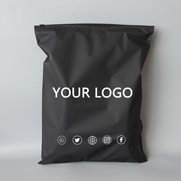 Custom Printed Frosted Shipping Bag Matte Black Zip Lock Poly Zipper Bags For