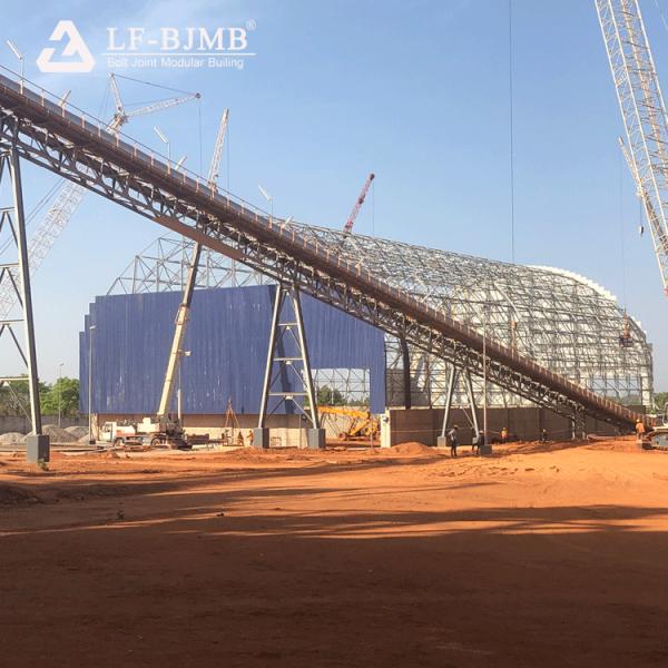 Large span structural roof coal storages shed steel space frame barrel coal bunker
