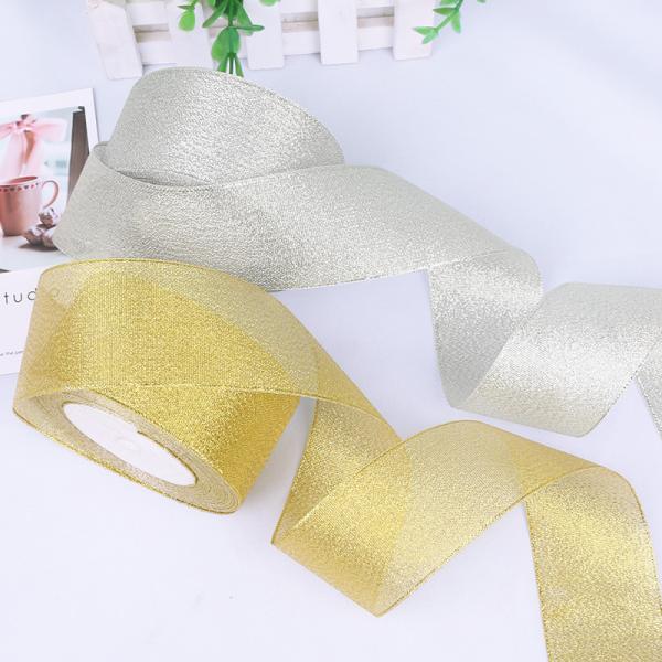The color green belt tape for decorate Flowers PET material golden and silver silk ribbon