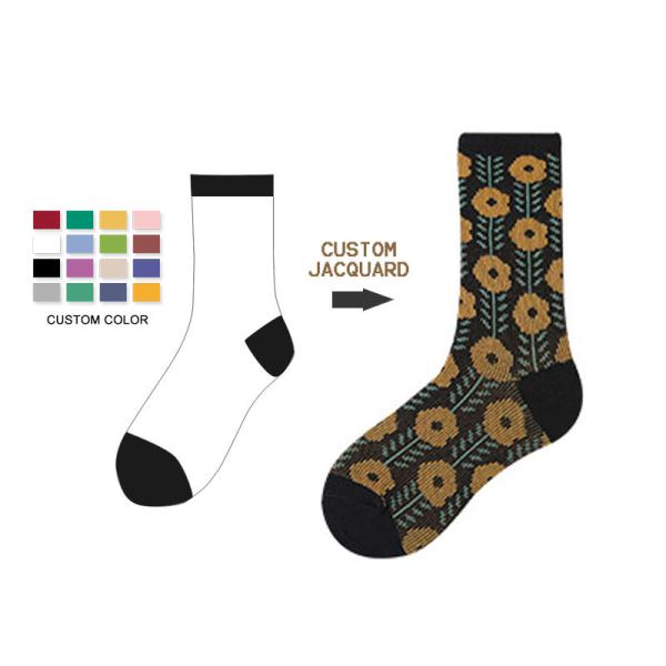 In-stock Wholesale Custom Design Cotton Socks Japanese Korean Preppy Style Floral Plaid Socks Winter Socks