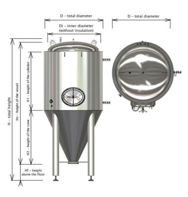 Cone Stainless Steel Brew Tank 2000l Beer Brewing Equipment With Cooling Jacket FVs BBT