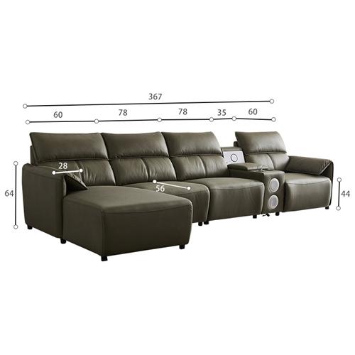 First Layer Cowhide Three-Seat Functional Dark Green Sofa Living Room Leather Art Furniture Electric Sofa