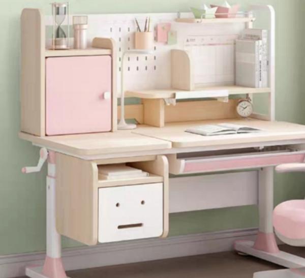 Height Adjustable Kids Study Table with Personalized Bookshelf and Drawer 1100MM