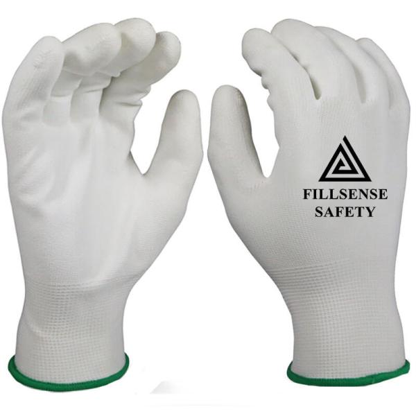 13Gauge Polyester Liner Polyurethane/PU Coated Work Gloves (White-White) PU-03