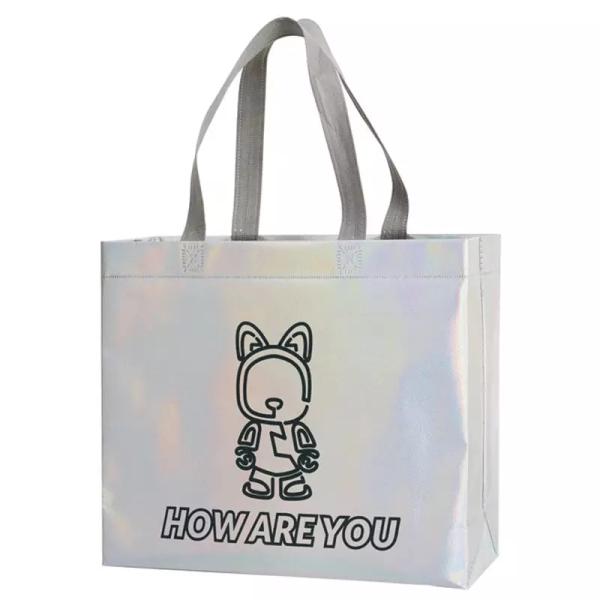 Silver Metallic Non Woven Holographic Tote Shopping Bag Laser Non-Woven Bag