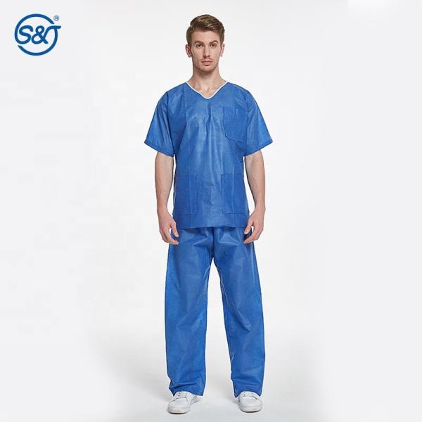 Sterilized Surgeon Scrub Suit Non Woven Dental Scrub Suit 3 Layer SMS Material