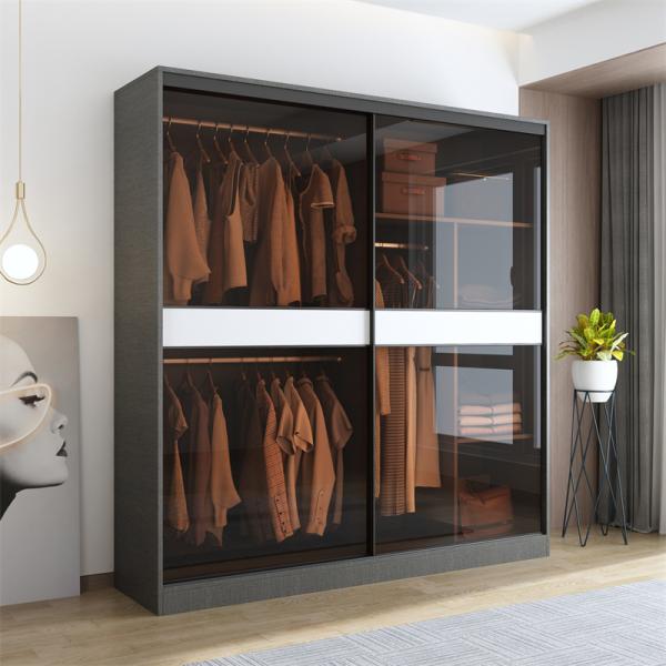 Customized Modern Design Bedroom Luxury Closet Wooden Cloth Wardrobe With Sliding Glass Door