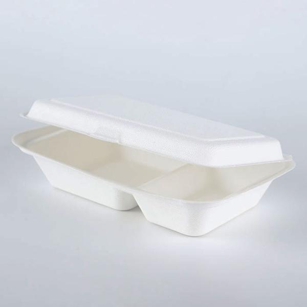 2020 Renewable Natrual fiber sugar cane burger snack dinner 2 containers food packaging clam shell