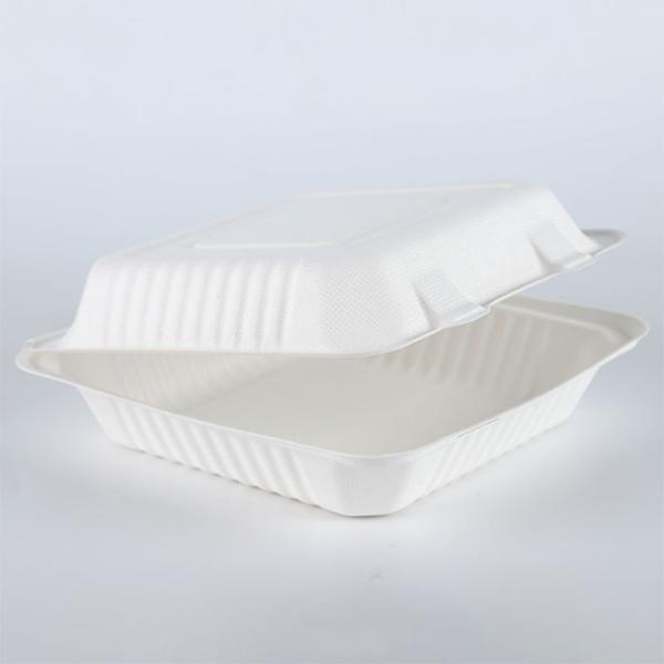 Clamshell Catering Biodegradable Takeaway Containers , Sugarcane Pulp Molded Take Away Food Container