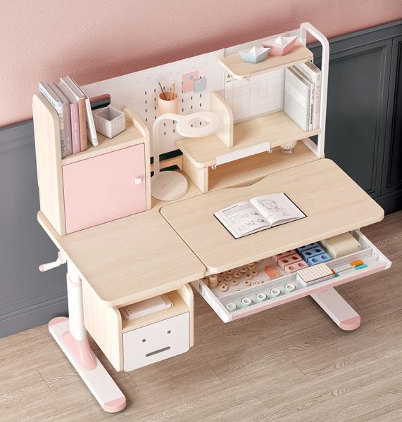 Height Adjustable Kids Study Table with Personalized Bookshelf and Drawer 1100MM