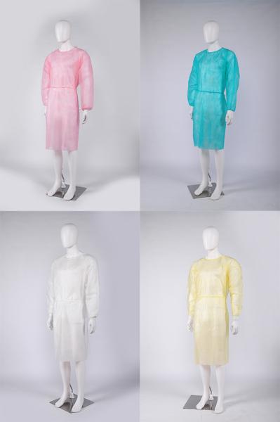 STOCK blue yellow pp non woven 35-45gsm pp+pe knitted cuff ppe disposable safety isolation gowns AAMI level 1 2 3 4