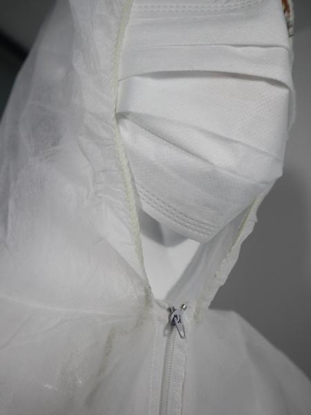 Elastic Hood Disposable Protective Coverall Mens Overalls With Zip Front Single Layer