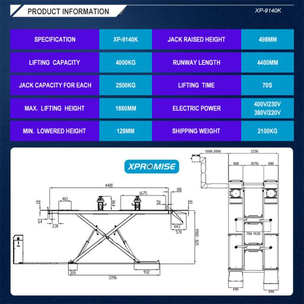 4000kg Wheel Alignment Scissor Lift 380V / 220V With Overload Valve