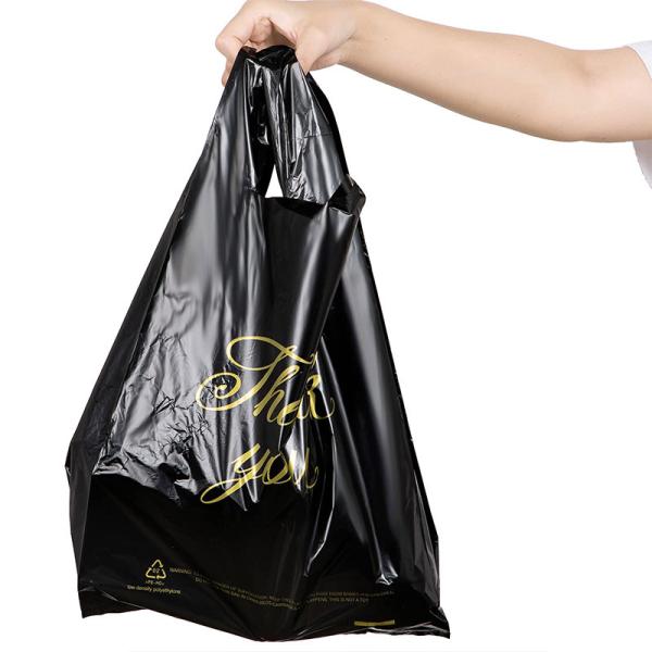 Custom Logo T Shirt Grocery Bags T-Shirt HDPE LDPE Thank You Black Plastic Shopping Bag With Handle