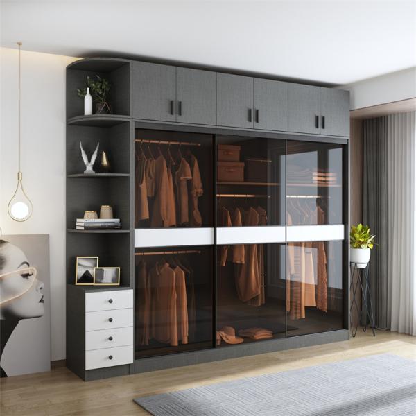 Customized Modern Design Bedroom Luxury Closet Wooden Cloth Wardrobe With Sliding Glass Door