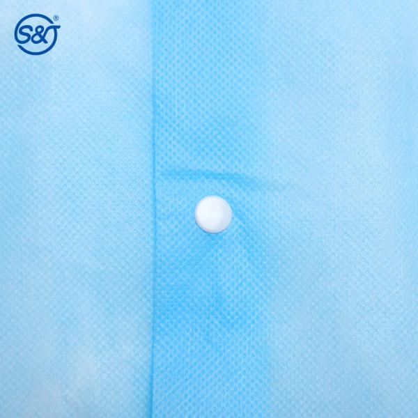 PP Disposable Lab Coat Nonwoven Single Layer Knitted or Elastic Collar and Cuffs Front Button Fly Closure One Pocket