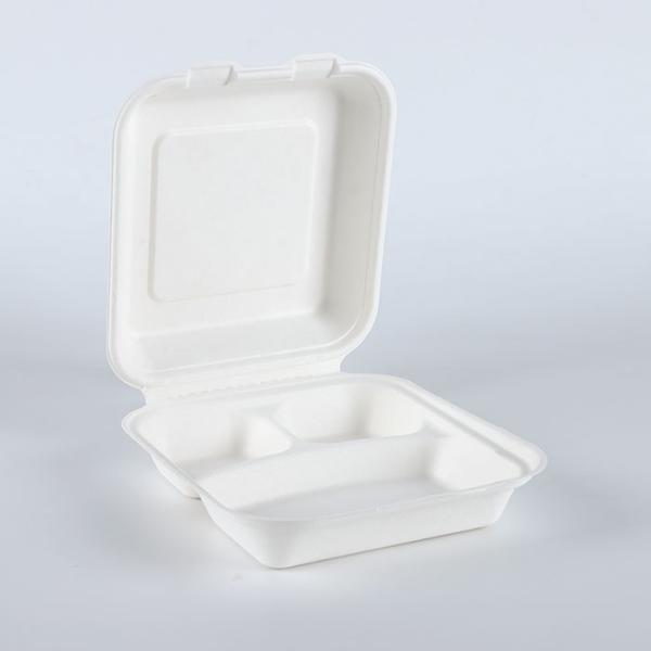 8 inches Biodegradable sugarcane bagasse 3 compartment food container box clamshell