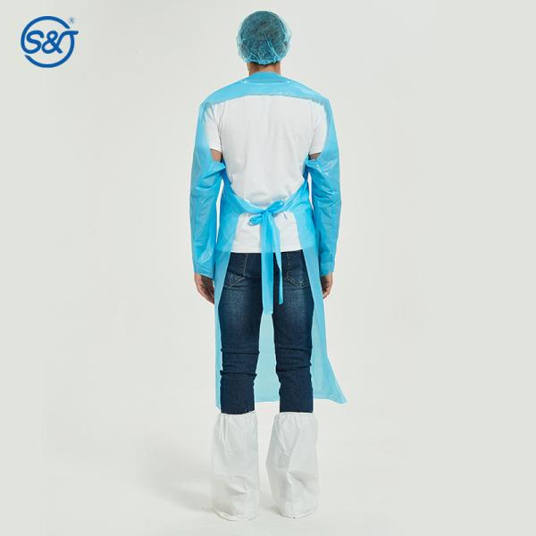 S&J Disposable CPE (Chlorinated Polyethylene) Isolation Gown Protective Gown with Thumb Loops Nonwoven AAMI Level