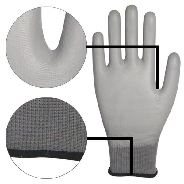 13Gauge Polyester Liner Polyurethane/PU Coated Work Gloves (Grey-Grey) PU-02