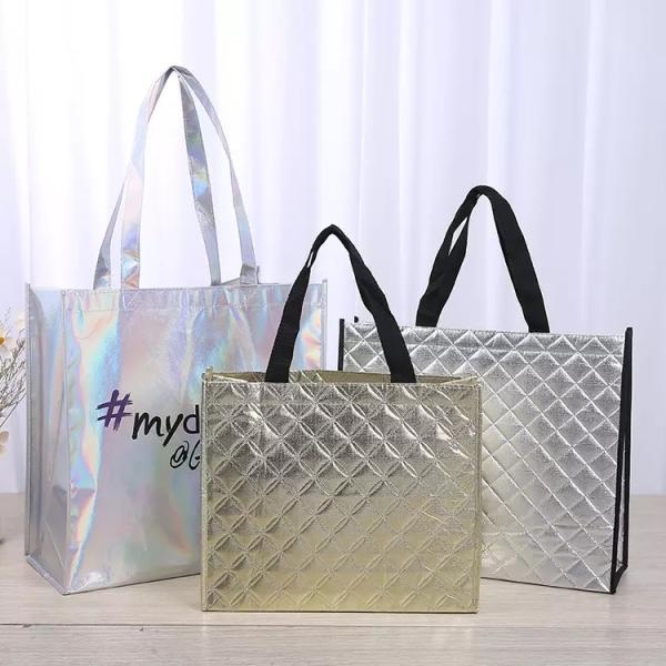 Silver Metallic Non Woven Holographic Tote Shopping Bag Laser Non-Woven Bag