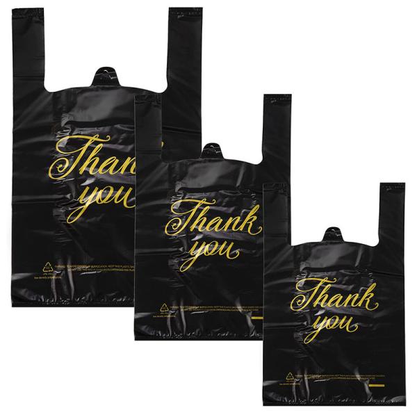 Custom Logo T Shirt Grocery Bags T-Shirt HDPE LDPE Thank You Black Plastic Shopping Bag With Handle