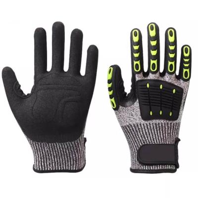 Anti Vibration Anti Cut UHMWPE(HPPE) Liner Nitrile Sandy Coated TPR Anti Impact Gloves IMPACT-01