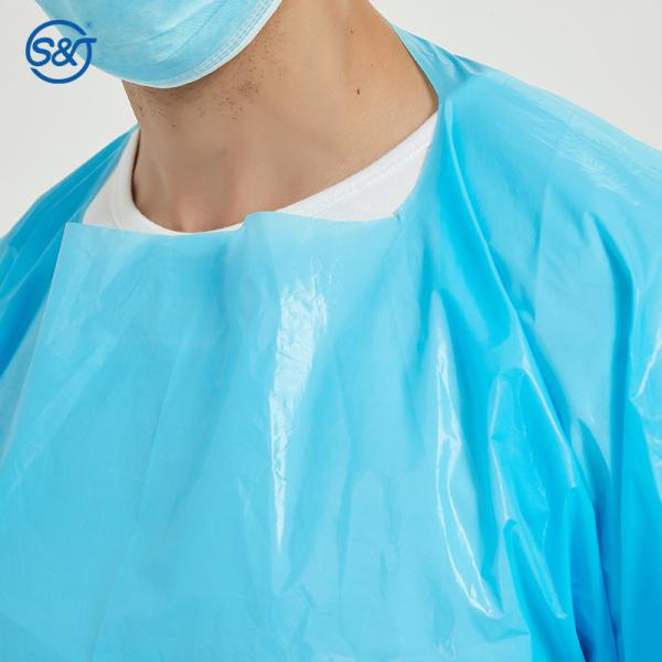 S&J Surgical Gown Doctor Disposable Hospital Uniform Medical Grade 510K CPE Isolation Gown with Thumb-Loop Long Sleeve Back Open