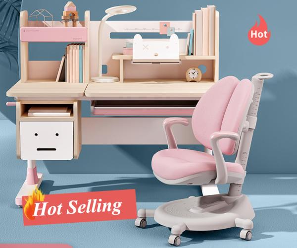 Height Adjustable Kids Study Table with Personalized Bookshelf and Drawer 1100MM