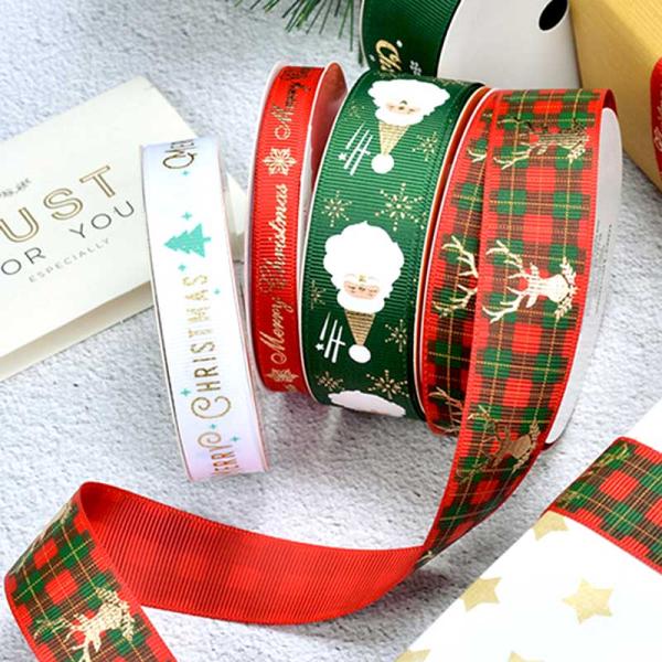 Multi Widths Gold Foil Gift Package Grosgrain Christmas Ribbon For Party Decoration