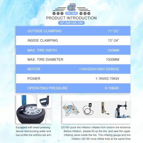 Tire Changer Car Garage Equipment 8 - 10 Bar Auto Tire Repair Service