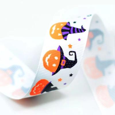 2.5cm wired bat ghost witch pumpkin pattern grosgrain webbing halloween holiday printed ribbon
