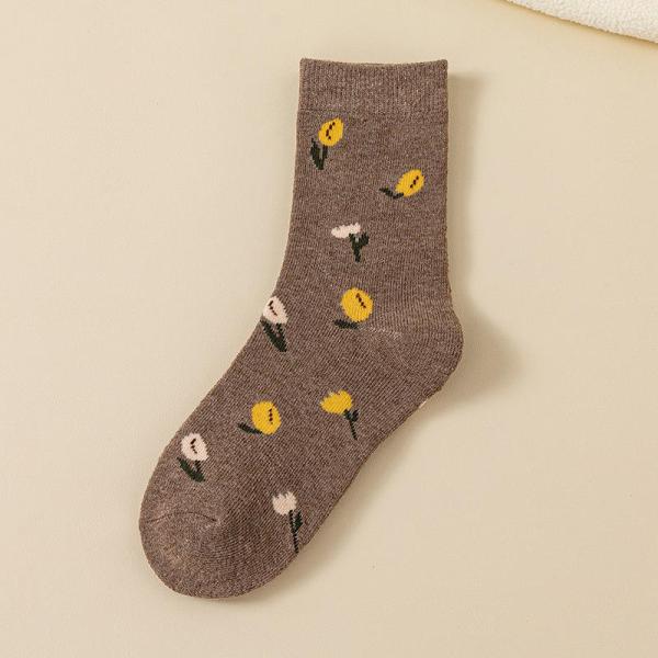 In-stock Wholesale Custom Design Cotton Socks Japanese Korean Preppy Style Floral Plaid Socks Winter Socks
