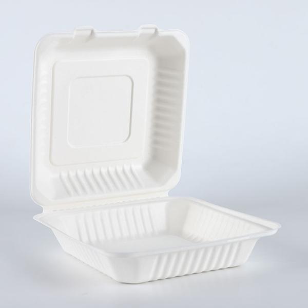 Clamshell Catering Biodegradable Takeaway Containers , Sugarcane Pulp Molded Take Away Food Container