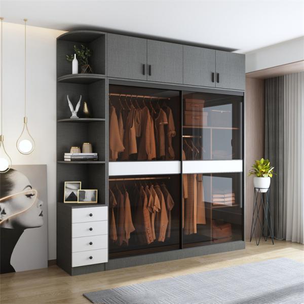 Customized Modern Design Bedroom Luxury Closet Wooden Cloth Wardrobe With Sliding Glass Door