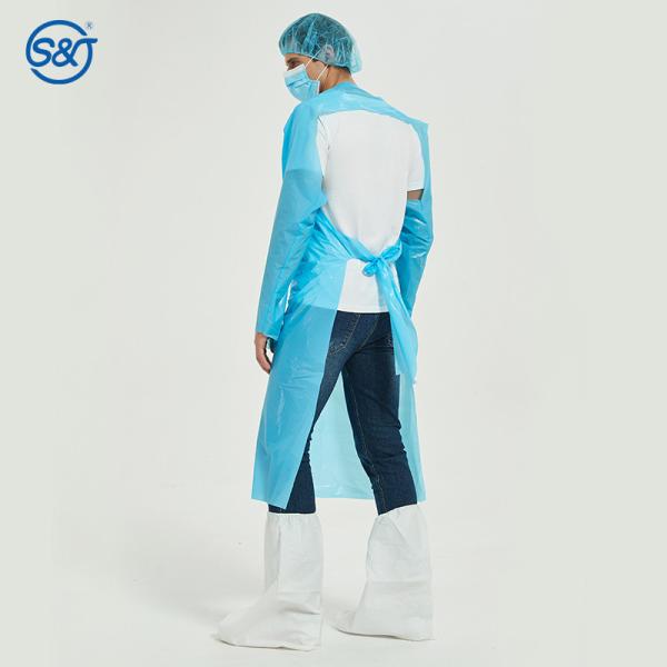 S&J Disposable Isolation Gown Individual Wrapped Long Sleeve & Thumb Hole Unisex Liquid-Proof CPE Gown Disposable