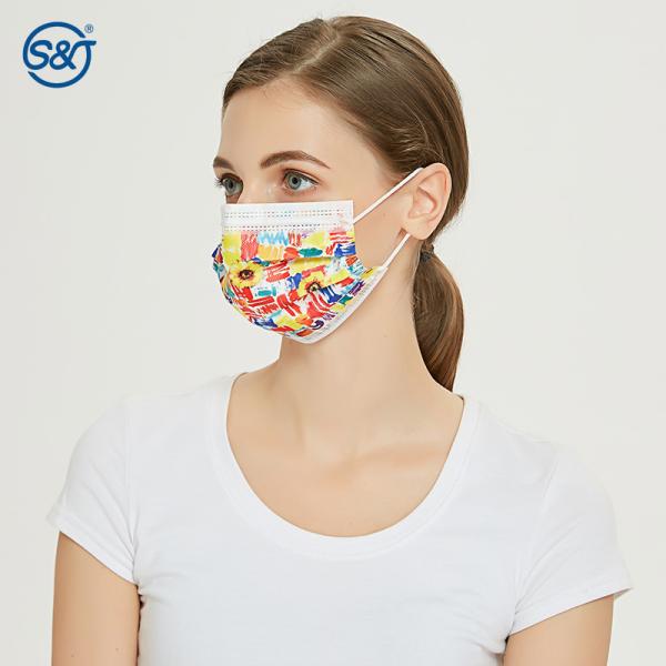 Fashion printing Tie-dye Anti Odor 3ply Disposable Non Woven Printed Face Mask Protective Face Mask Medical/ Dental mask