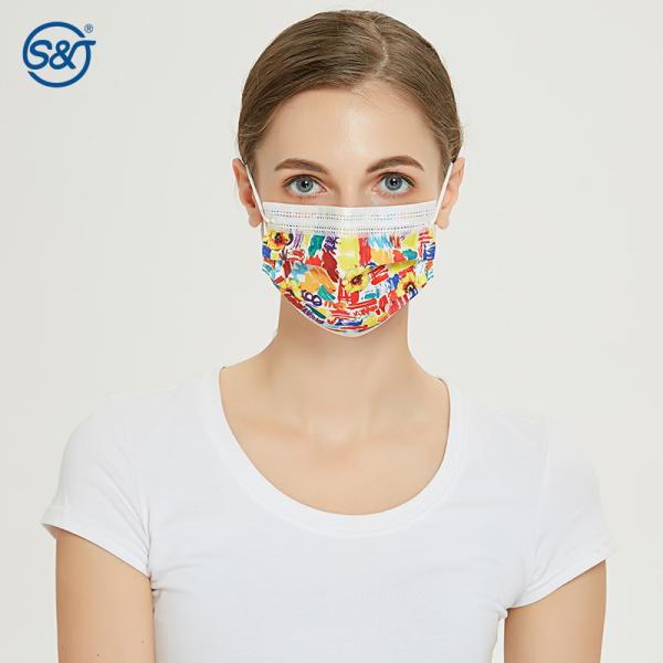 Fashion printing Tie-dye Anti Odor 3ply Disposable Non Woven Printed Face Mask Protective Face Mask Medical/ Dental mask
