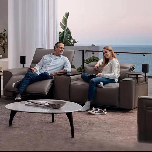 New Italian Minimalist Leather Coffee Table Sofa Combination Electric Smart Home Theater Audio-Visual Room Sofa