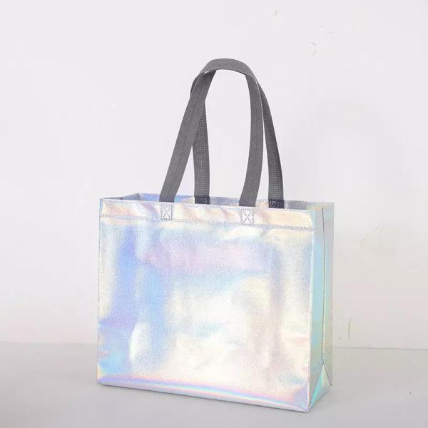 Silver Metallic Non Woven Holographic Tote Shopping Bag Laser Non-Woven Bag