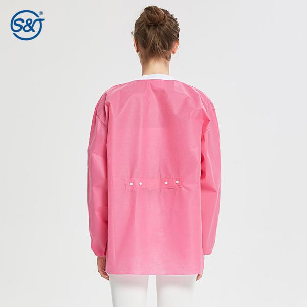 S&J 3-layers breathable SMS material anti-static lab coat hospital ladys pink nurse coat autoclavable and washable